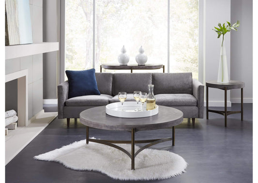 A89422 Lyon Round Natural Concrete And Metal Side Table