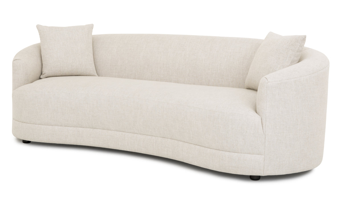 Beige sofa with cushions on a white background