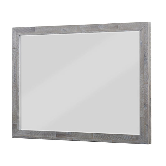 Alexandra Solid Wood Solid Wood Beveled Glass Mirror in Rustic Latte