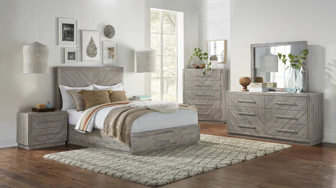Alexandra Solid Wood Platform Bed in Rustic Latte