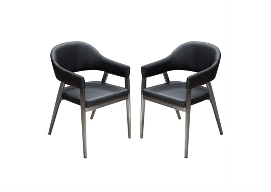 Adele Set of Two Dining/Accent Chairs in Black Leatherette w/ Brushed Stainless Steel Leg by Diamond Sofa