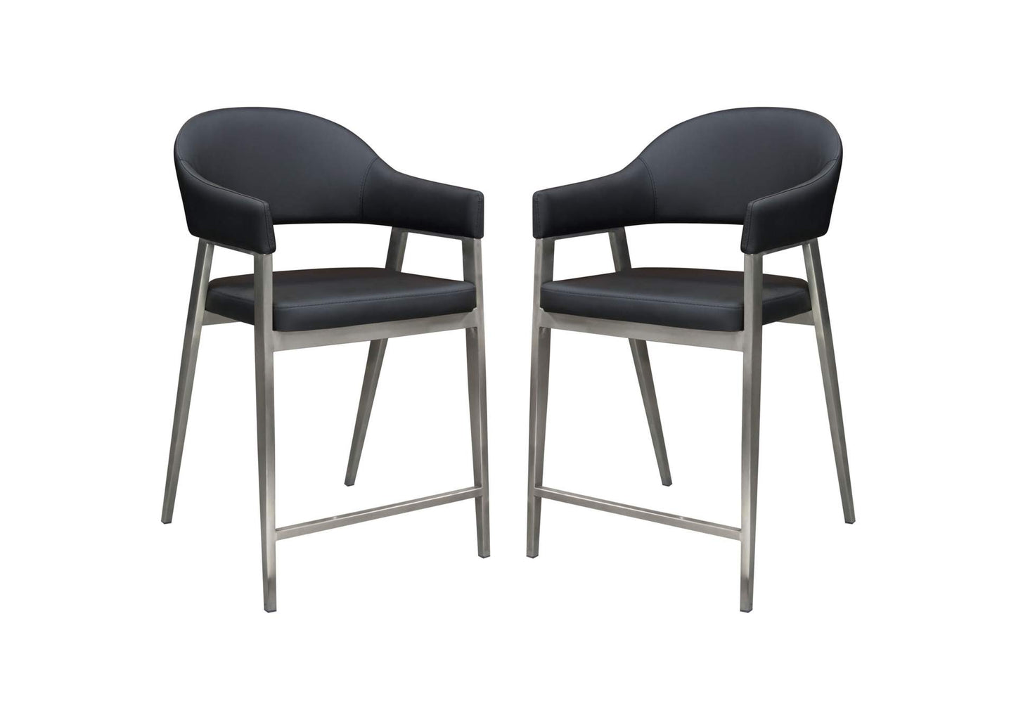 Adele Set of Two Counter Height Chairs in Black Leatherette w/ Brushed Stainless Steel Leg by Diamond Sofa