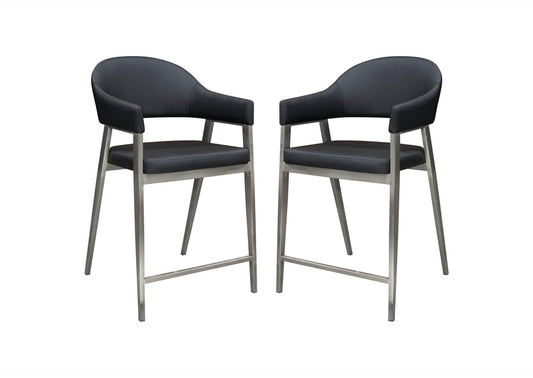 Adele Set of Two Counter Height Chairs in Black Leatherette w/ Brushed Stainless Steel Leg by Diamond Sofa