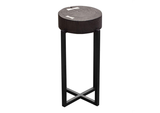 Alex Small 22" Accent Table with Solid Mango Wood Top in Espresso Finish w/ Silver Metal Inlay by Diamond Sofa