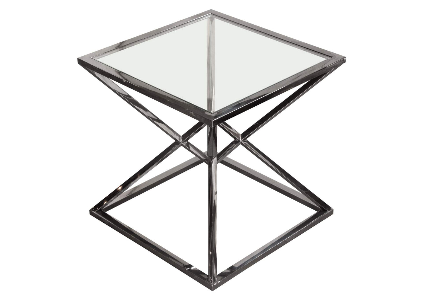 Aria Square Stainless Steel End Table w/ Polished Black Finish Base & Clear, Tempered Glass Top by Diamond Sofa