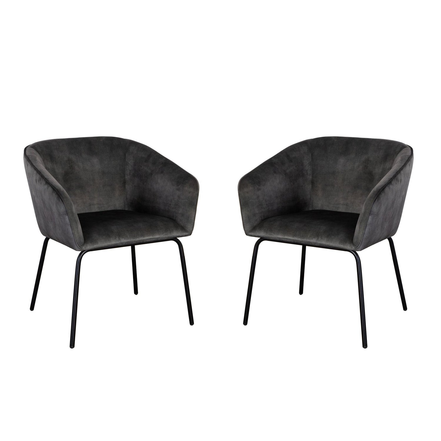Avery Set of (2) Dining Chairs in Textured Grey Velvet w/ Black Metal Leg