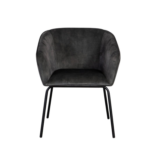 Avery Set of (2) Dining Chairs in Textured Grey Velvet w/ Black Metal Leg