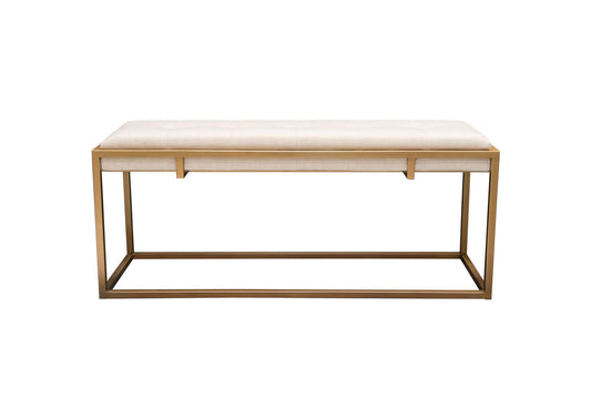 Babylon Large Bench Ottoman w/ Brushed Gold Frame & Padded Seat in Sand Linen by Diamond Sofa