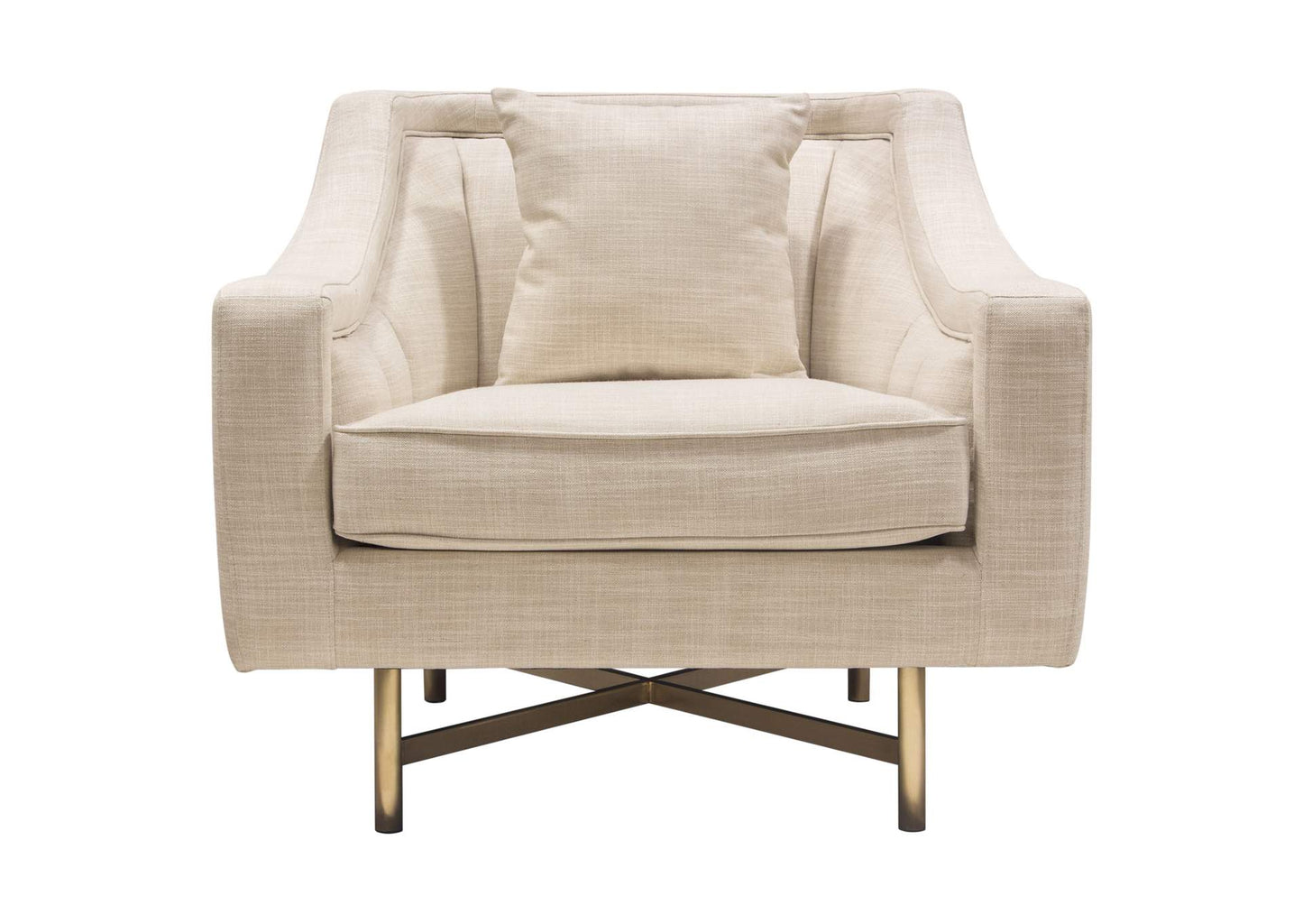 Croft Fabric Chair in Sand Linen Fabric w/ Accent Pillow and Gold Metal Criss-Cross Frame by Diamond Sofa