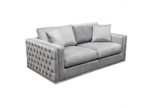 Envy Loveseat in Platinum Grey Velvet with Tufted Outside Detail and Silver Metal Trim by Diamond Sofa
