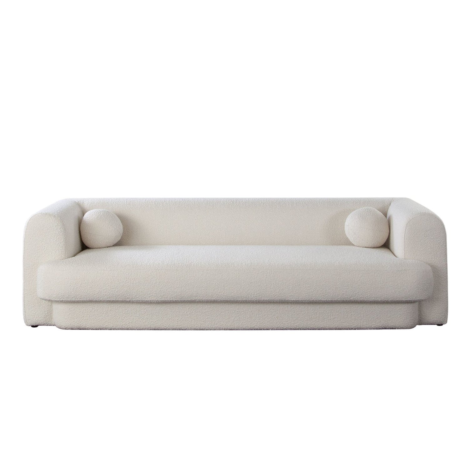 Form Sofa in Ivory Boucle Fabric w/ (2) Accent Pillow Balls