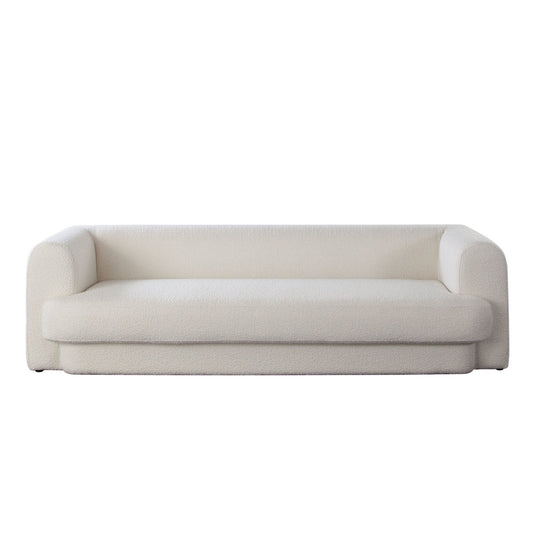 Form Sofa in Ivory Boucle Fabric w/ (2) Accent Pillow Balls