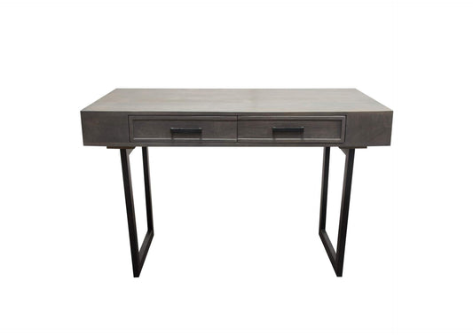 Hammond 2-Drawer Writing Desk in Solid Mango Wood Grey Finish & Black Iron Legs by Diamond Sofa
