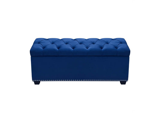 Majestic Tufted Velvet Lift-Top Storage Trunk w/ Nail Head Accent by Diamond Sofa - Royal Blue Velvet