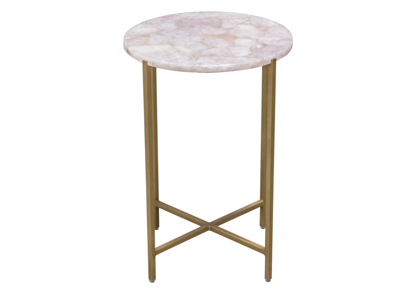 Mika Round Accent Table w/ Rose Quartz Top w/ Brass Base by Diamond Sofa
