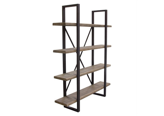 Montana 73" 4-Tiered Shelf Unit in Rustic Oak Finish with Iron Frame by Diamond Sofa