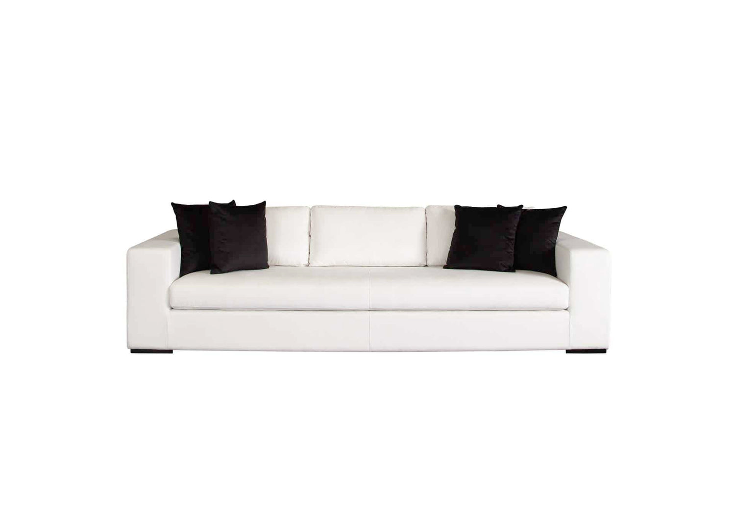 Muse Sofa In Mist White Performance Fabric W/ (4) Black Accent Pillows