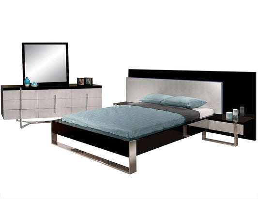 Martelli White and gray Lacquer Queen Bed