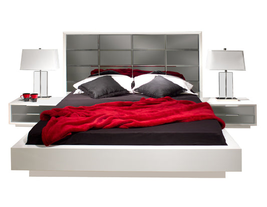 Mera-White lac/mir queen bed