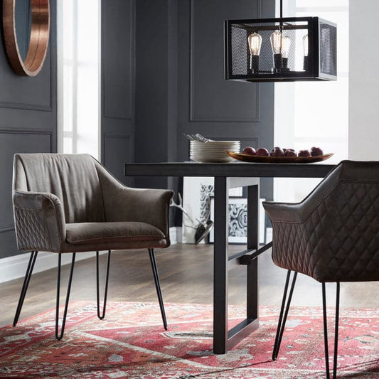 Alabaster Hairpin Leg Arm Chair in Gray and Rustic Brown