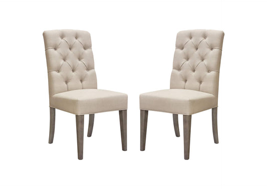 Set of Two Napa Tufted Dining Side Chairs in Sand Linen Fabric with Wood Legs in Grey Oak Finish by Diamond Sofa