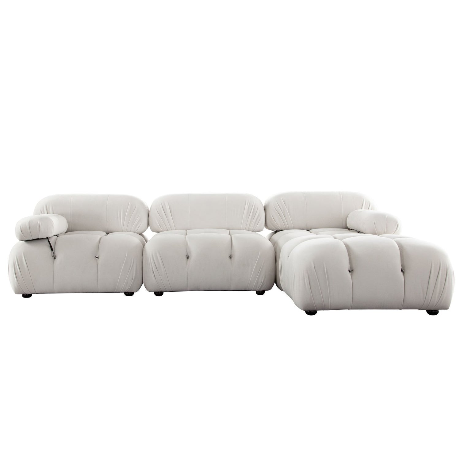 Paloma 4PC Modular 111 Inch Reversible Chaise Sectional in Light Cream Velvet