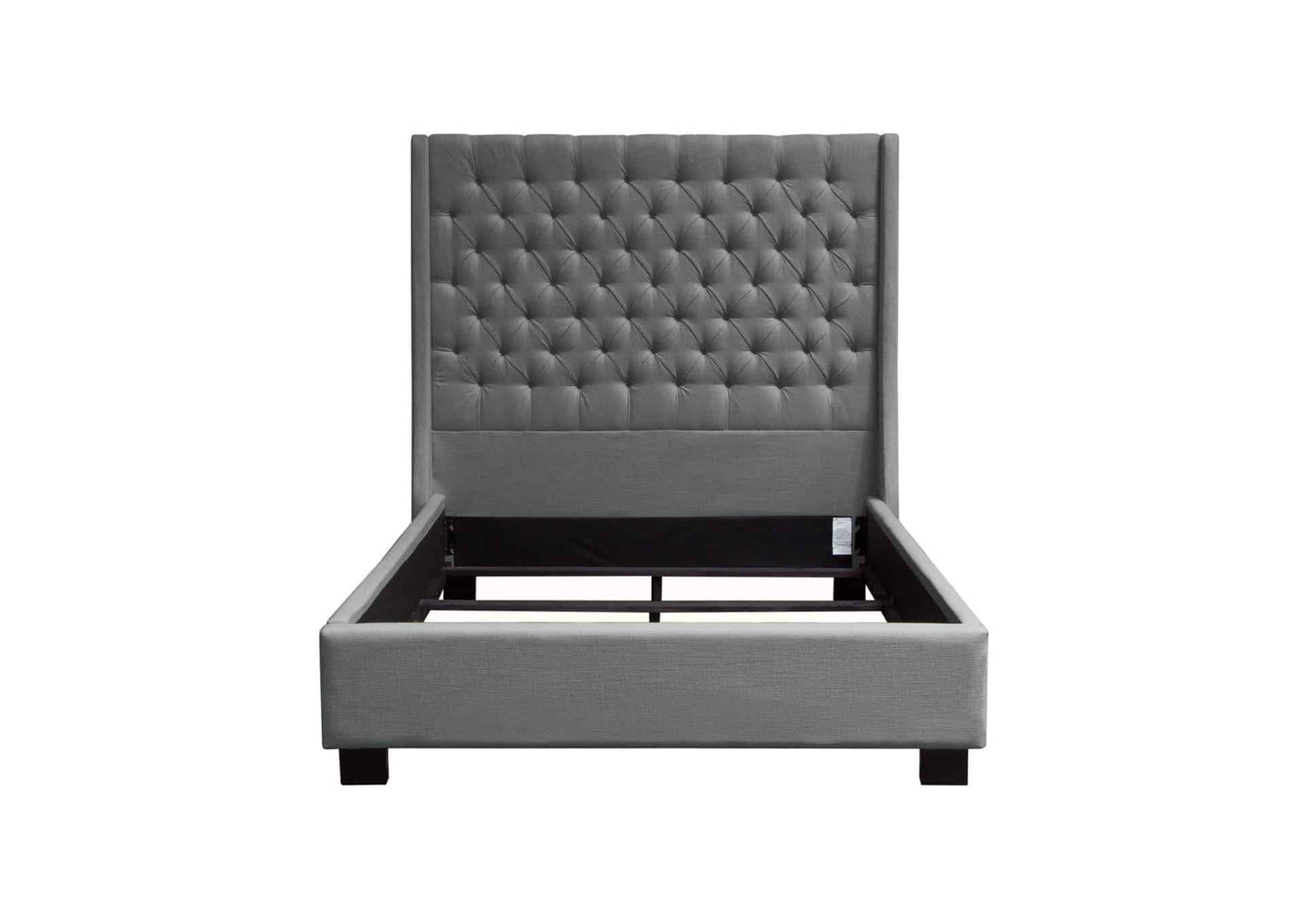 Park Avenue Eastern King Tufted Bed With Vintage Wing In Grey Linen