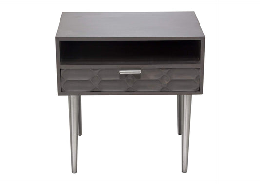 Petra Solid Mango Wood 1-Drawer Accent Table in Smoke Grey Finish w/ Nickel Legs by Diamond Sofa