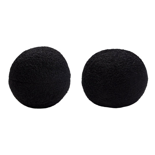 Set of (2) 10" Round Accent Pillows in Black Faux Sheepskin