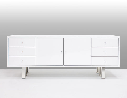 Roma White lacquer buffet w/stainless steel legs