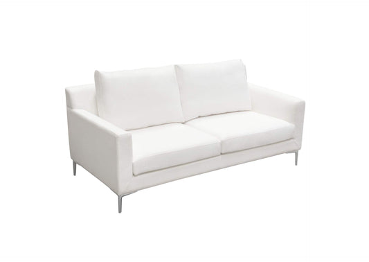 Seattle Loose Back Loveseat in White Linen w/ Polished Silver Metal Leg by Diamond Sofa
