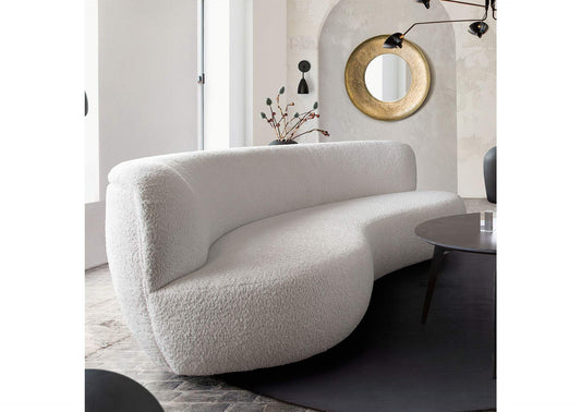 SIMONESOWH Simone Curved Sofa In White Faux Sheepskin Fabric