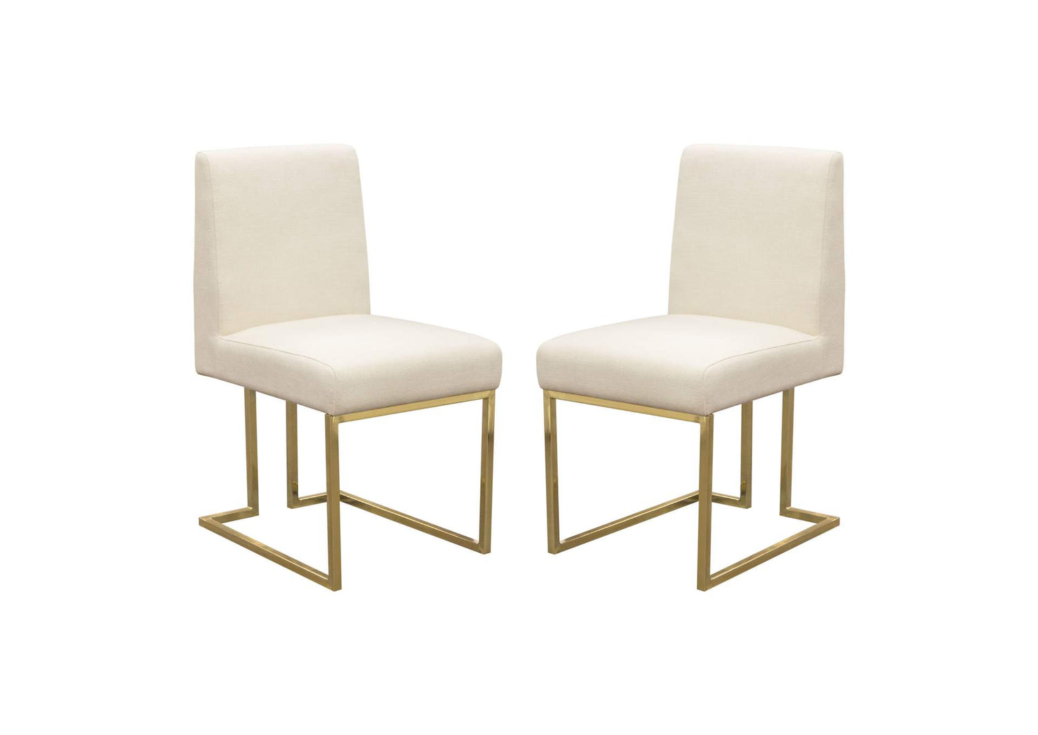 Set of (2) Skyline Dining Chairs in Cream Fabric w/ Polished Gold Metal Frame by Diamond Sofa