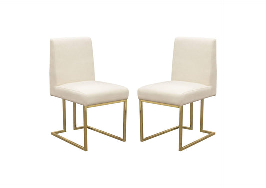Set of (2) Skyline Dining Chairs in Cream Fabric w/ Polished Gold Metal Frame by Diamond Sofa