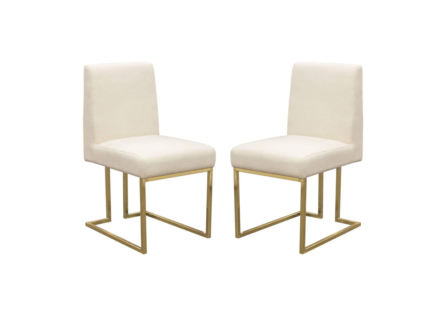 Set of (2) Skyline Dining Chairs in Cream Fabric w/ Polished Gold Metal Frame
