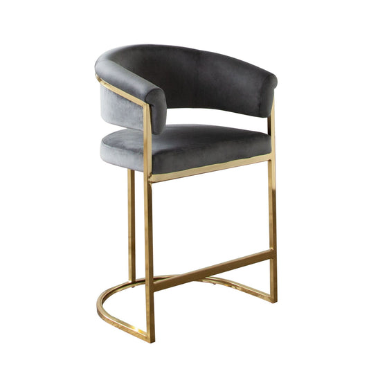Solstice Counter Height Chair in Grey Velvet w/ Polished Gold Metal Frame