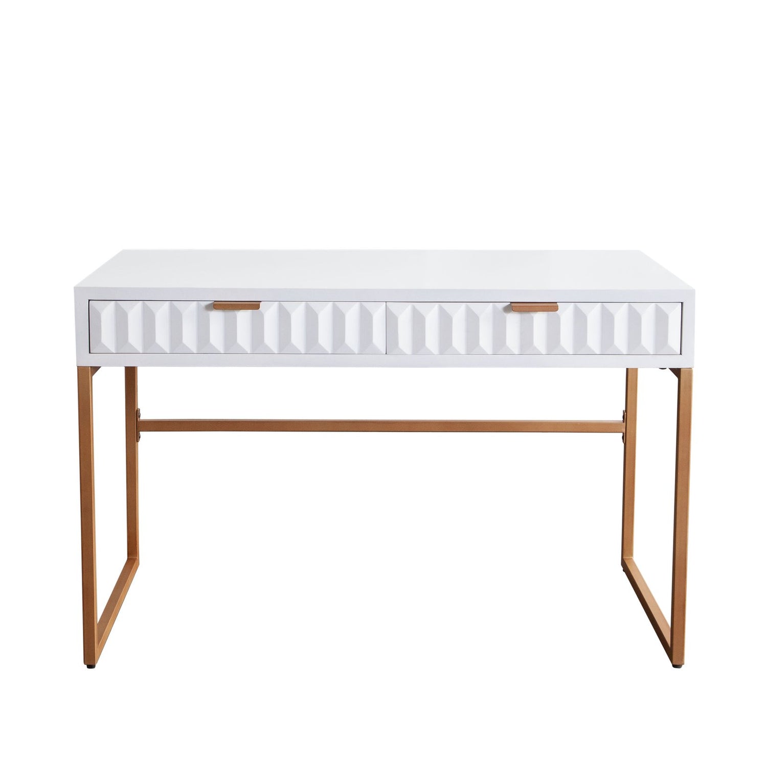 Spectrum 2-Drawer Solid Mango Wood Desk in White Finish w/ Gold Finished Iron Legs