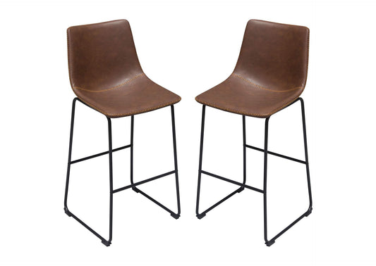 Theo Set of (2) Bar Height Chairs in Chocolate Leatherette w/ Black Metal Base by Diamond Sofa