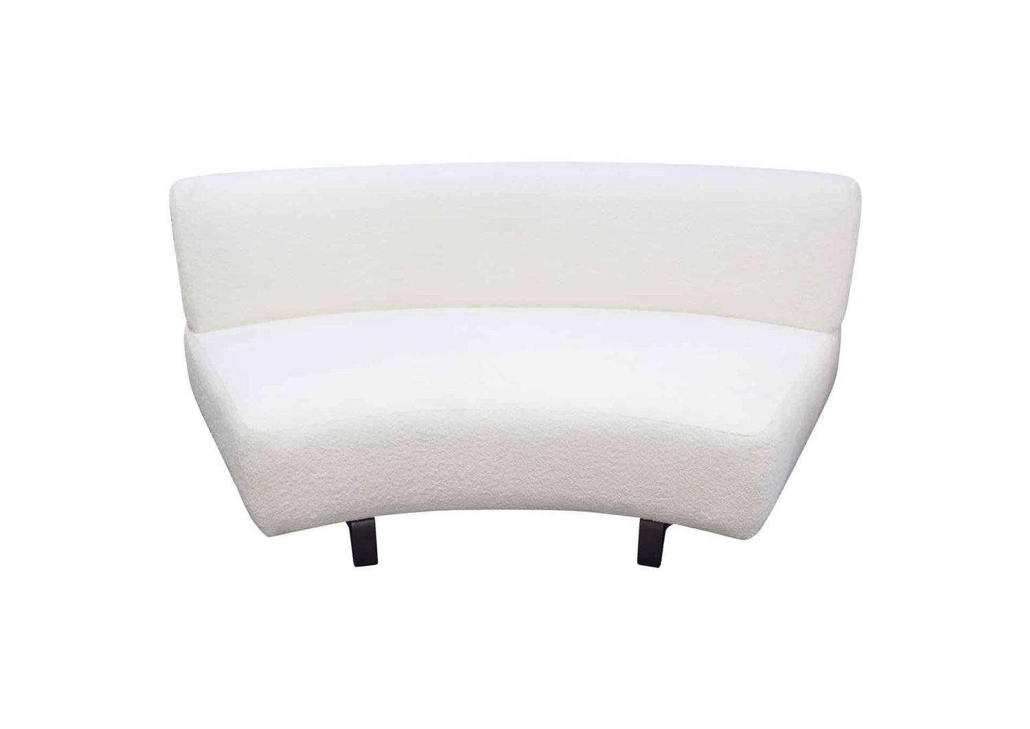 Vesper Curved Armless Sofa in Faux White Shearling w/ Black Wood Leg Base