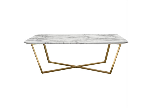 Vida Rectangle Cocktail Table w/ Faux Marble Top and Brushed Gold Metal Frame by Diamond Sofa