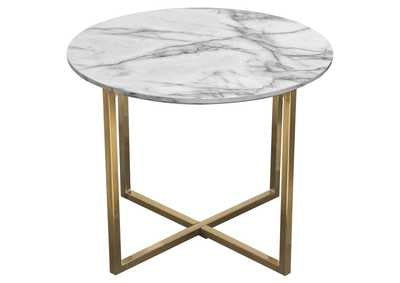 Vida 24" Round End Table w/ Faux Marble Top and Brushed Gold Metal Frame by Diamond Sofa