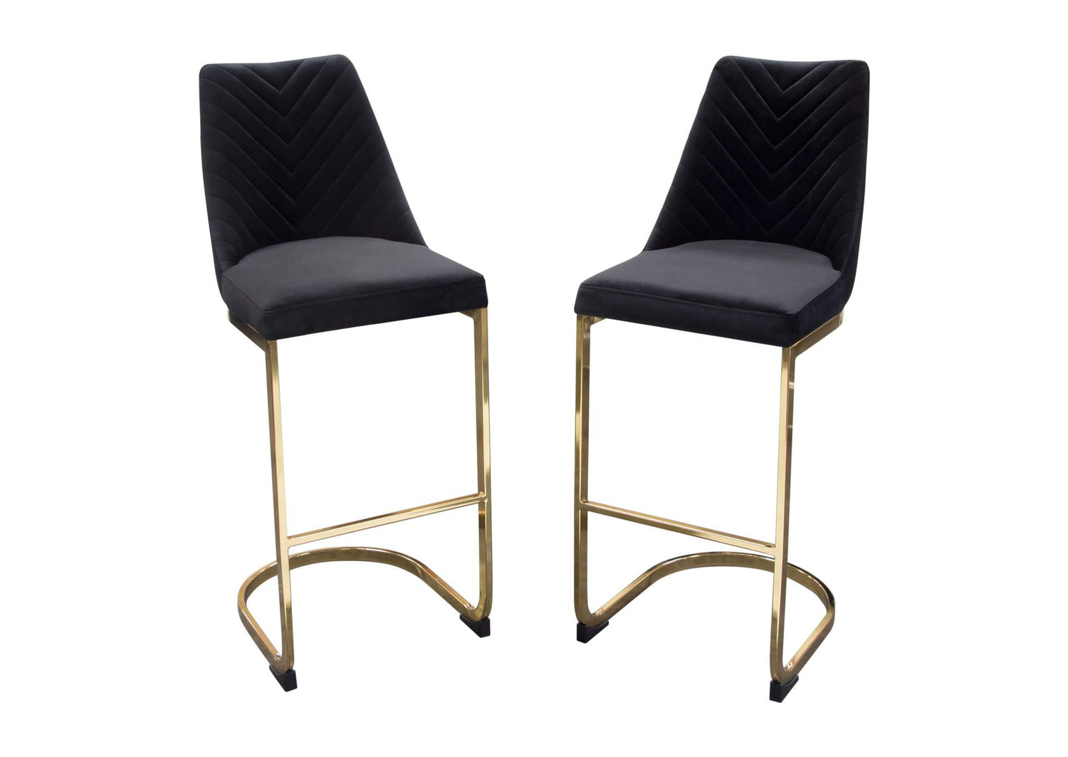 Vogue Set of (2) Bar Height Chairs in Black Velvet with Polished Gold Metal Base by Diamond Sofa