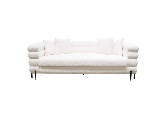 Vox Sofa In Faux White Shearling W/ Black Powder Metal Legs