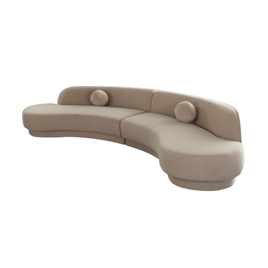 Zelda 2PC Modular Curved Armless Chaise in Light Camel Performance Velvet w/ (2) Accent Pillow Balls