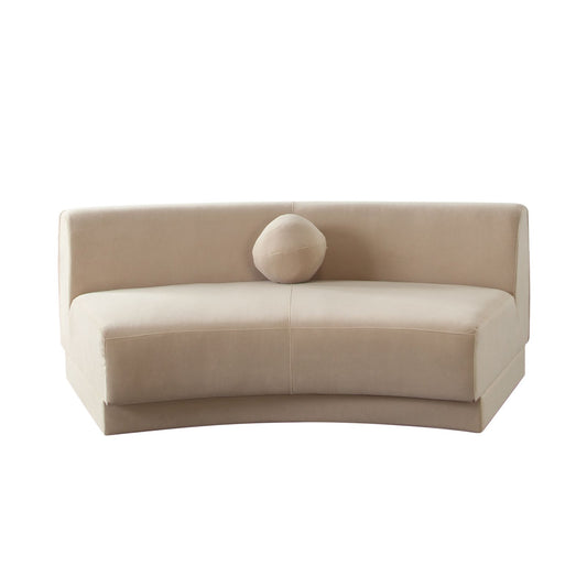 Zelda Curved Armless Sofa in Light Camel Performance Velvet w/ (1) Accent Pillow Ball