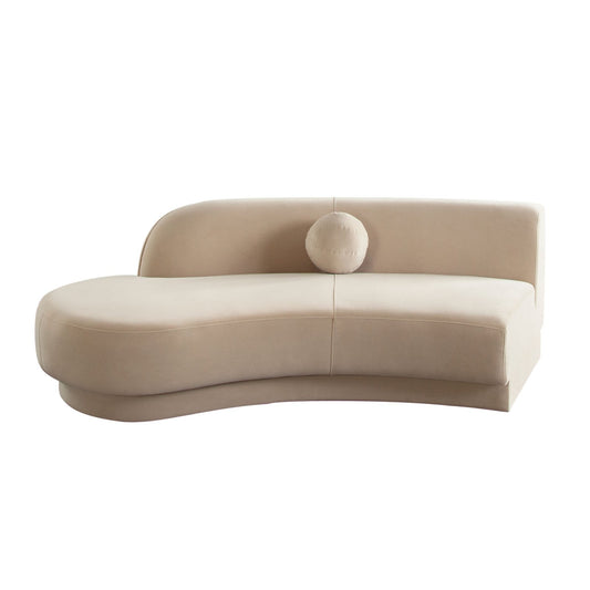Zelda LF Curved Chaise in Light Camel Performance Velvet w/ (1) Accent Pillow Ball