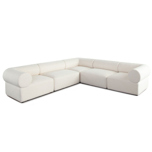 Zia 5PC Corner Sectional in Ivory Sherpa Fabric