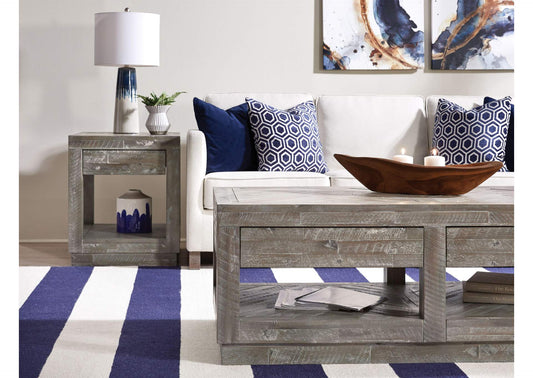5QS321 Herringbone Solid Wood Two Drawer Coffee Table In Rustic Latte