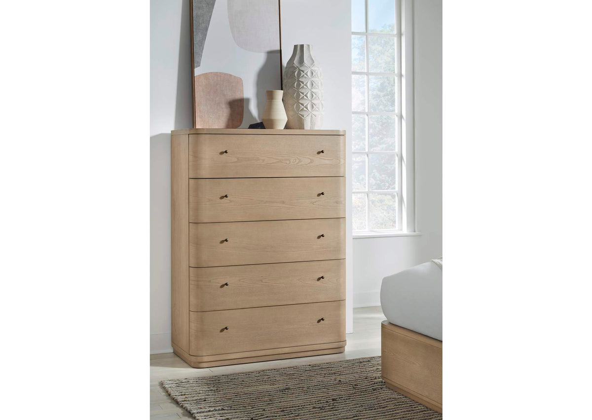 QXUL84 Penny Five Drawer White Ash Chest In Buff Cream