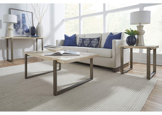 FLBK23 Ariela Natural Travertine Console Table With Bronze Metal Base